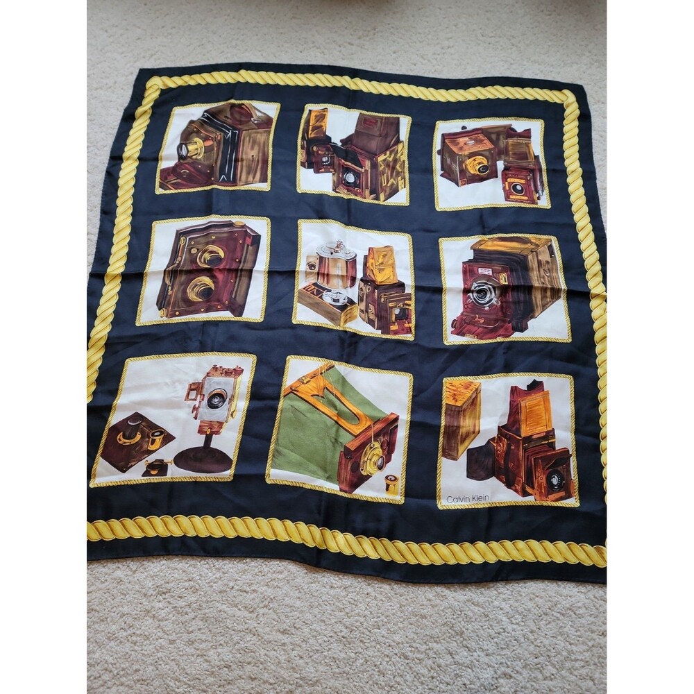 Vintage Calvin Klein Silk Scarf Vtg Camera Print 34x34